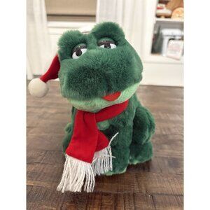 Vintage Green Frog Stuffed Animal Plush Pizzazz Ganzbros Noise Maker Christmas